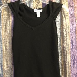 Black V Neck Top with Capped Sleeves